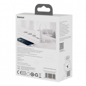 [RETURNED ITEM]  Baseus Compact Fast USB / USB Type C Charger 20W 3A Power Delivery Quick Charge 3.0 white (CCXJ-B02)