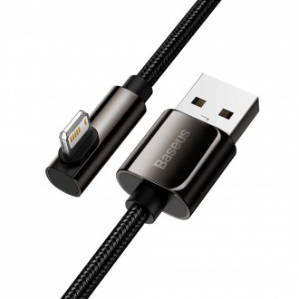 Baseus Legendární úhlový nylonový kabel USB - Lightning pro hráče 2,4A 2m černý (CALCS-A01)