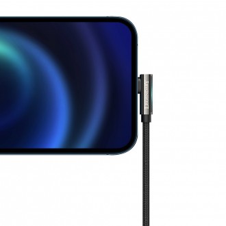 Baseus Legendární úhlový nylonový kabel USB - Lightning pro hráče 2,4A 2m černý (CALCS-A01)