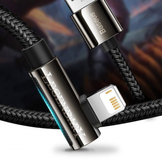 Baseus Legendární úhlový nylonový kabel USB - Lightning pro hráče 2,4A 2m černý (CALCS-A01)