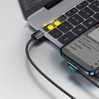 Baseus Legendární úhlový nylonový kabel USB - Lightning pro hráče 2,4A 2m černý (CALCS-A01)