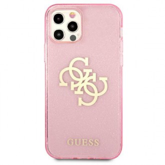 Guess GUHCP12LPCUGL4GPI iPhone 12 Pro Max 6,7&quot; růžové/růžové pevné pouzdro Glitter 4G Big Logo