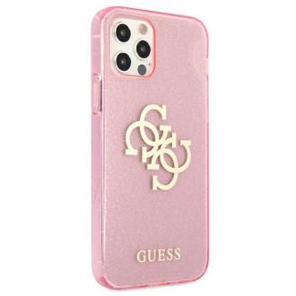 Guess GUHCP12LPCUGL4GPI iPhone 12 Pro Max 6,7&quot; růžové/růžové pevné pouzdro Glitter 4G Big Logo