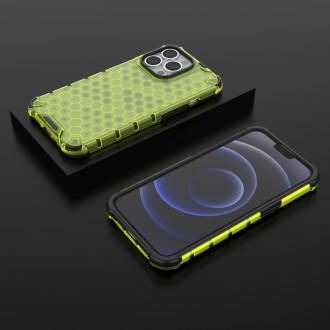 Honeycomb Case armor cover with TPU Bumper for iPhone 13 Pro green