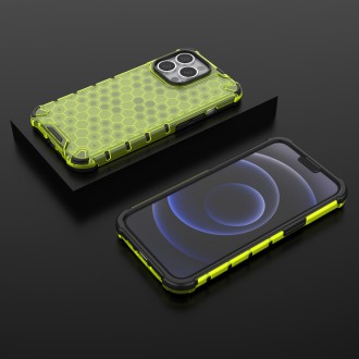 Honeycomb Case armor cover with TPU Bumper for iPhone 13 Pro green