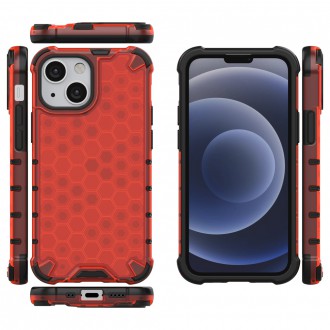 Honeycomb Case armor cover with TPU Bumper for iPhone 13 mini red