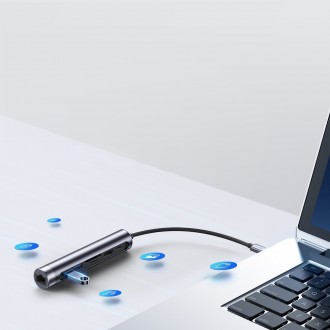 Joyroom Multifunctional USB Hub 7in1 Type C / 2 x USB 3.0 / HDMI 4K 30Hz / RJ-45 / SD Card Reader and Micro SD 100W 15cm gray (S-H111)