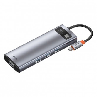 Baseus Metal Gleam 9v1 multifunkční USB Type C HUB - 3x USB 3.2 Gen 1 5Gbps / USB Type C PD 100W / VGA Full HD 60Hz / HDMI 4K 30Hz / čtečka TF a SD ka