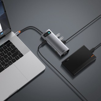 Baseus Metal Gleam 9v1 multifunkční USB Type C HUB - 3x USB 3.2 Gen 1 5Gbps / USB Type C PD 100W / VGA Full HD 60Hz / HDMI 4K 30Hz / čtečka TF a SD ka