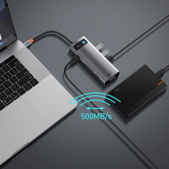 Baseus Metal Gleam 9v1 multifunkční USB Type C HUB - 3x USB 3.2 Gen 1 5Gbps / USB Type C PD 100W / VGA Full HD 60Hz / HDMI 4K 30Hz / čtečka TF a SD ka