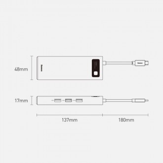 Baseus Metal Gleam 9v1 multifunkční USB Type C HUB - 3x USB 3.2 Gen 1 5Gbps / USB Type C PD 100W / VGA Full HD 60Hz / HDMI 4K 30Hz / čtečka TF a SD ka