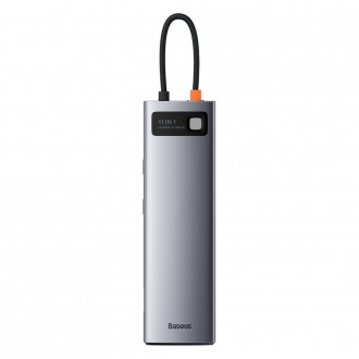 Baseus Metal Gleam 11v1 multifunkční USB Type C HUB - 3x USB 3.2 Gen 1 5Gbps / USB Type C PD 100W / 3,5mm mini jack AUX / VGA Full HD 60Hz / 2x HDMI 4