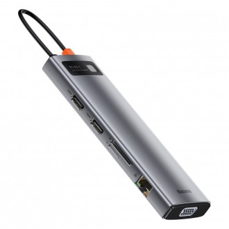 Baseus Metal Gleam 11v1 multifunkční USB Type C HUB - 3x USB 3.2 Gen 1 5Gbps / USB Type C PD 100W / 3,5mm mini jack AUX / VGA Full HD 60Hz / 2x HDMI 4