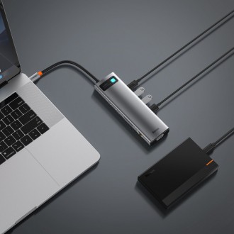 Baseus Metal Gleam 11v1 multifunkční USB Type C HUB - 3x USB 3.2 Gen 1 5Gbps / USB Type C PD 100W / 3,5mm mini jack AUX / VGA Full HD 60Hz / 2x HDMI 4
