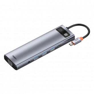 Baseus Metal Gleam 11v1 multifunkční USB Type C HUB - 3x USB 3.2 Gen 1 5Gbps / USB Type C PD 100W / 3,5mm mini jack AUX / VGA Full HD 60Hz / 2x HDMI 4