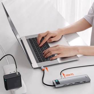Baseus Metal Gleam 11v1 multifunkční USB Type C HUB - 3x USB 3.2 Gen 1 5Gbps / USB Type C PD 100W / 3,5mm mini jack AUX / VGA Full HD 60Hz / 2x HDMI 4
