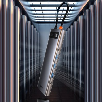 Baseus Metal Gleam 11v1 multifunkční USB Type C HUB - 3x USB 3.2 Gen 1 5Gbps / USB Type C PD 100W / 3,5mm mini jack AUX / VGA Full HD 60Hz / 2x HDMI 4
