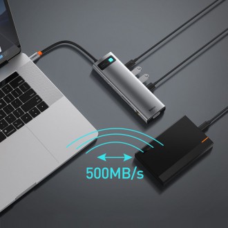 Baseus Metal Gleam 11v1 multifunkční USB Type C HUB - 3x USB 3.2 Gen 1 5Gbps / USB Type C PD 100W / 3,5mm mini jack AUX / VGA Full HD 60Hz / 2x HDMI 4