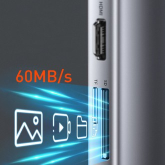 Baseus Metal Gleam 11v1 multifunkční USB Type C HUB - 3x USB 3.2 Gen 1 5Gbps / USB Type C PD 100W / 3,5mm mini jack AUX / VGA Full HD 60Hz / 2x HDMI 4