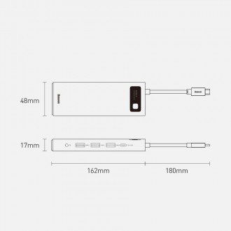 Baseus Metal Gleam 11v1 multifunkční USB Type C HUB - 3x USB 3.2 Gen 1 5Gbps / USB Type C PD 100W / 3,5mm mini jack AUX / VGA Full HD 60Hz / 2x HDMI 4