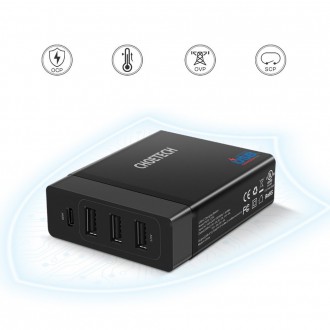 Choetech travel wall Charger 3x USB / 1X USB Type C 60W Power Delivery black (PD72-1C3U)