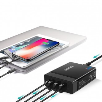 Choetech travel wall Charger 3x USB / 1X USB Type C 60W Power Delivery black (PD72-1C3U)
