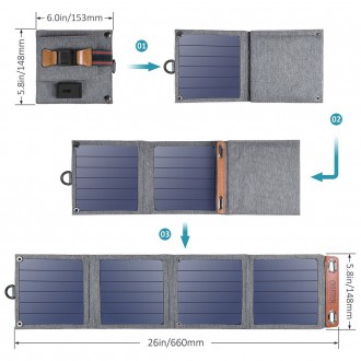 Choetech cestovní solární nabíječka telefonu s USB 14W skládací šedá (SC004)