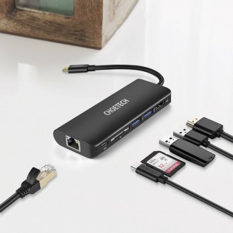 Choetech docking station adapter hub USB Typ C 6in1 100W PD black (HUB-M05)