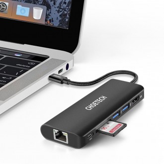 Choetech docking station adapter hub USB Typ C 6in1 100W PD black (HUB-M05)