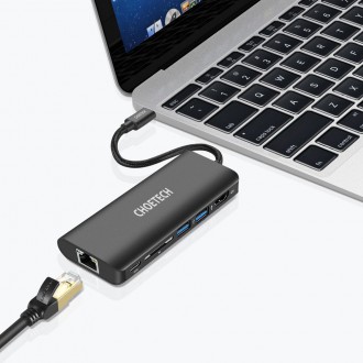 Choetech docking station adapter hub USB Typ C 6in1 100W PD black (HUB-M05)