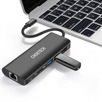 Choetech docking station adapter hub USB Typ C 6in1 100W PD black (HUB-M05)