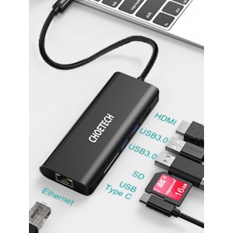 Choetech docking station adapter hub USB Typ C 6in1 100W PD black (HUB-M05)