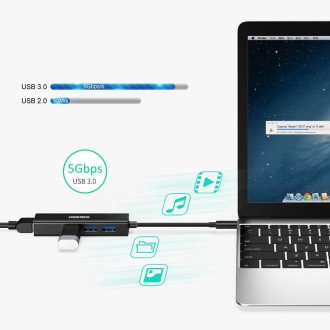 Choetech multifunctional HUB 4in1 USB Type C 3x USB 3.0 / Ethernet RJ-45 gray (HUB-U02BK)