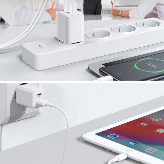 Joyroom charger (EU plug) USB / USB Type C 30W Power Delivery QuickCharge 3.0 AFC FCP white (L-QP303)