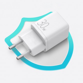 Joyroom charger (EU plug) USB / USB Type C 30W Power Delivery QuickCharge 3.0 AFC FCP white (L-QP303)