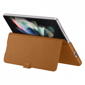 Samsung Leather Flip Cover Pouch Case for Samsung Galaxy Z Fold 3 Flip Case Stand Brown (EF-FF926LAEGWW)