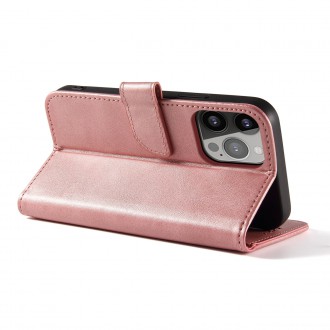 Magnet Case elegant bookcase type case with kickstand for iPhone 13 Pro pink