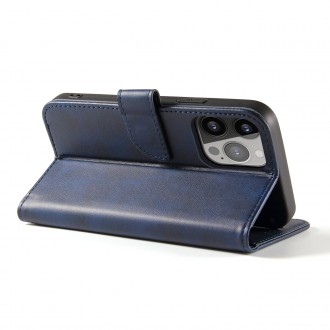 Magnet Case elegant bookcase type case with kickstand for iPhone 13 blue