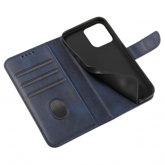 Magnet Case elegant bookcase type case with kickstand for iPhone 13 blue