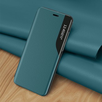 Eco Leather View Case elegant bookcase type case with kickstand for iPhone 13 Pro Max blue