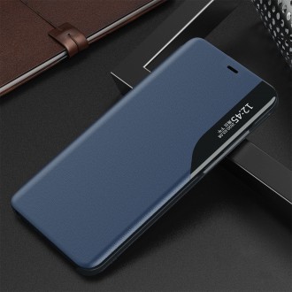 Eco Leather View Case elegant bookcase type case with kickstand for iPhone 13 Pro Max blue