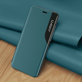 Eco Leather View Case elegant bookcase type case with kickstand for iPhone 13 Pro Max green