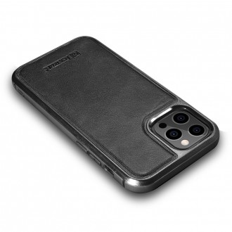 iCarer Leather Oil Wax case covered with natural leather for iPhone 12 Pro Max black (ALI1206-BK)