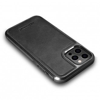 iCarer Leather Oil Wax case covered with natural leather for iPhone 12 Pro Max black (ALI1206-BK)