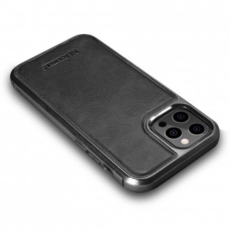 iCarer Leather Oil Wax case covered with natural leather for iPhone 12 Pro / iPhone 12 black (ALI1205-BK)