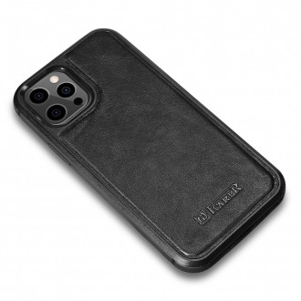 iCarer Leather Oil Wax case covered with natural leather for iPhone 12 Pro / iPhone 12 black (ALI1205-BK)