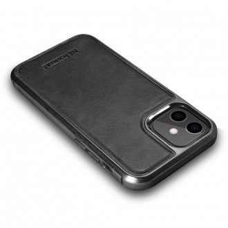 iCarer Leather Oil Wax case covered with natural leather for iPhone 12 mini black (ALI1204-BK)