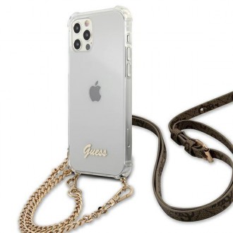 Guess GUHCP12LKC4GSGO iPhone 12 Pro Max 6,7&quot; průhledný pevný obal 4G zlatý řetízek