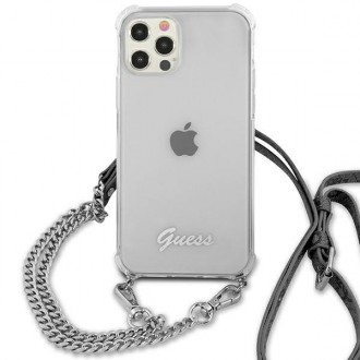 Guess GUHCP12LKC4GSSI iPhone 12 Pro Max 6,7&quot; průhledný pevný obal 4G stříbrný řetízek