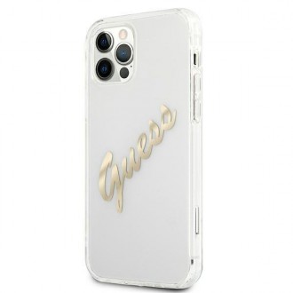 Guess GUHCP12LKTRSVGO iPhone 12 Pro Max 6,7&quot; průhledný pevný obal Vintage Script Gold